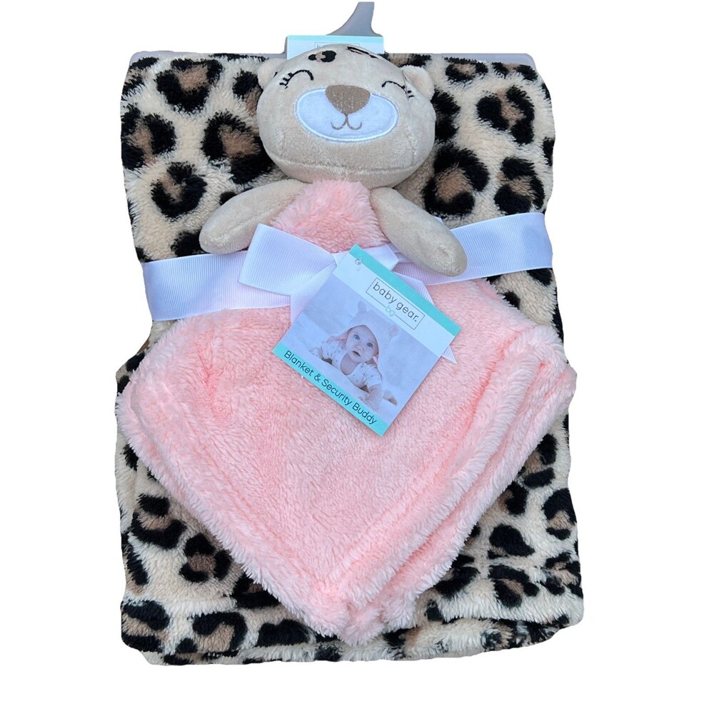 Baby Gear Leopard Cheetah Animal Print Baby Blanket Lovey Set Plush Fleece New